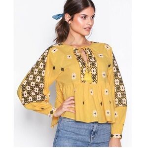 Topshop Embroidered Cotton Peplum Top Size 4